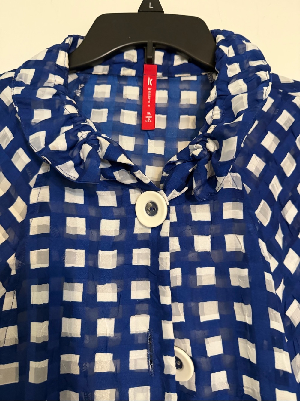 IC Collection XLBlue and White Check Lightweight Button Jacket